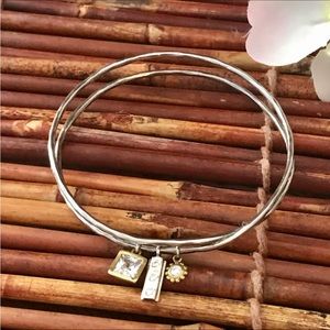 Silpada Sterling Silver Bangle Bracelet.  Zirconia Charms.